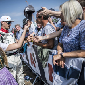Pete McLeod of Canada meets the fans during the Pilots Parade at the sixth round of the Red Bull Air Race World Championship in Wiener Neustadt, Austria on September 16, 2018.